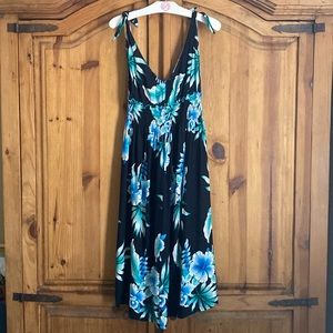 Beautiful Hawaiian Floral Print Midi Dress, Shoulder Ties